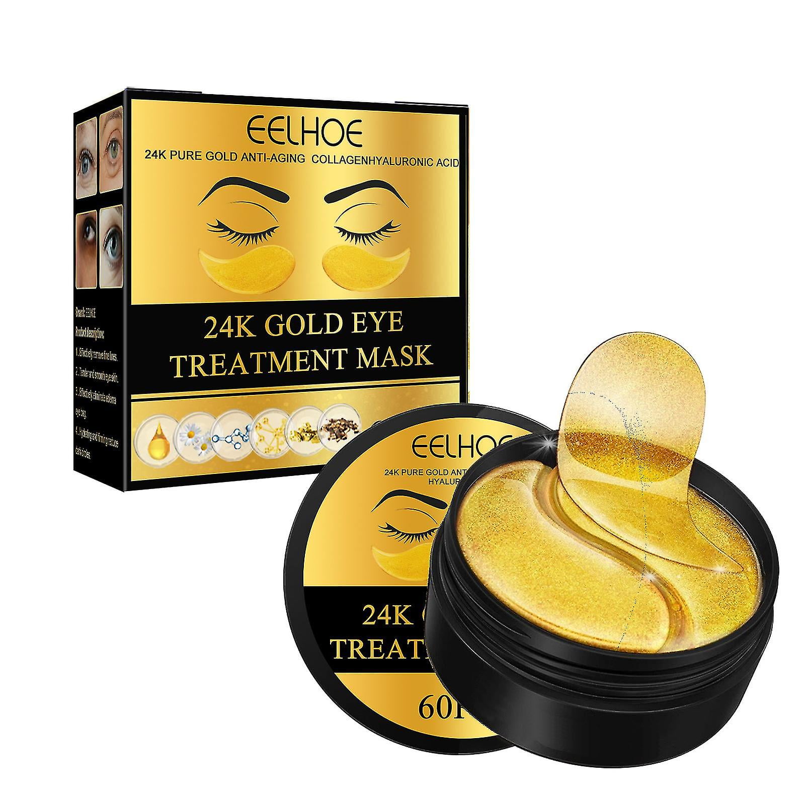 EELHOE 24K Gold Under Eye Mask, Anti Aging Collagen Hyaluronic Acid Eye Patch, Moisturizing, Brightening, Treat Black Circles, Puffy Eye and Wrinkle Repair 60 pcs