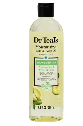Dr Teal’s Moisturizing Bath & Body Oil, Glow & Hydrate with Ceramides and Avocado Oil 8.8 fl oz