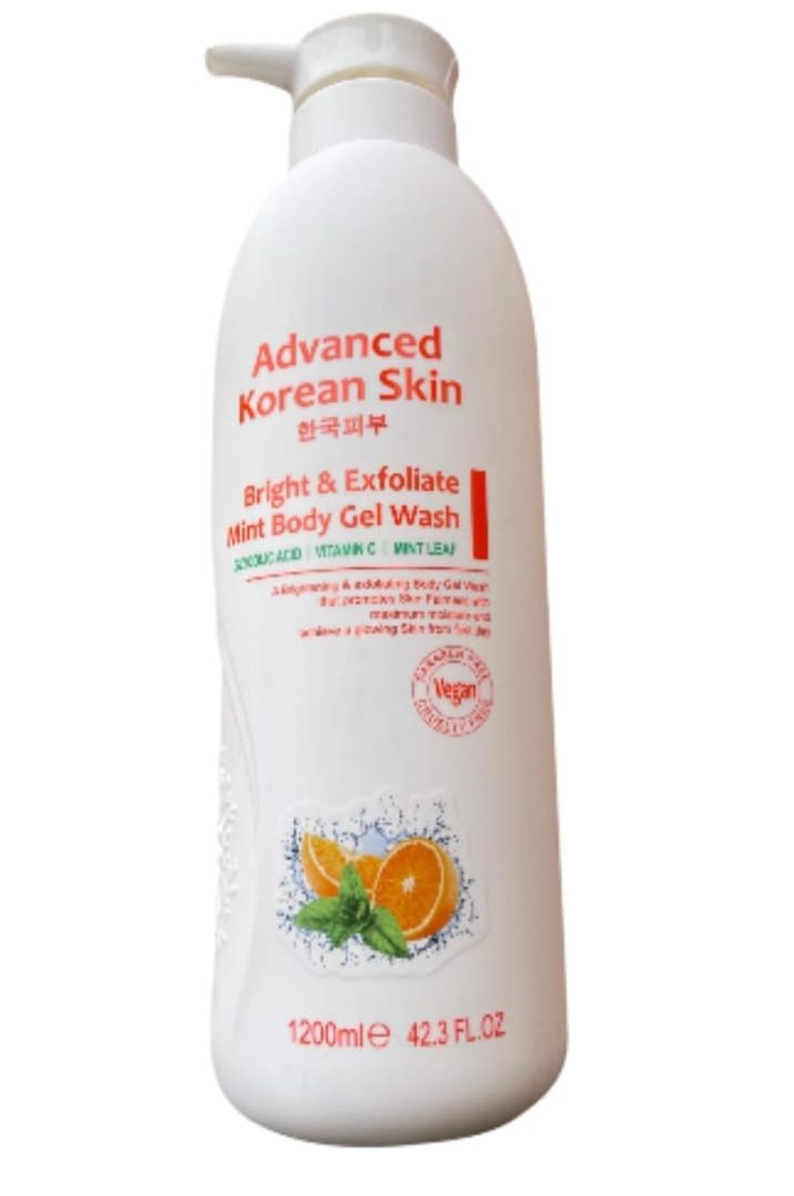 ADVANCED KOREAN SKIN -Bright and Exfoliate (Glycolic, Vitamin C & Mint leaf) Body Gel Wash 42.3 oz 1200ml